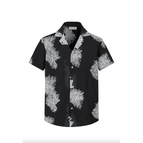 FRILIVIN - Chemise manches courtes à motifs fleuris broder Black