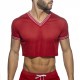 Addicted - SLAM V-NECK CROP TOP Red+Navy