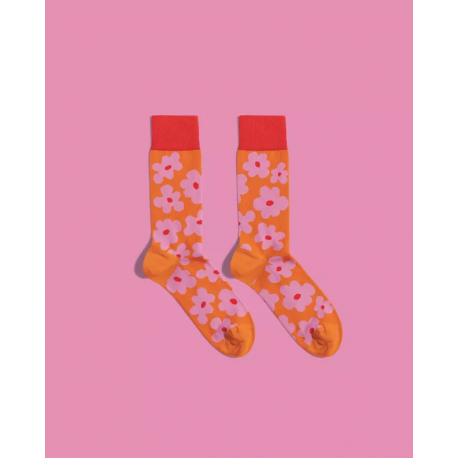 Banana Socks - Pink Flowers Socks | flower socks | pink socks | orange socks