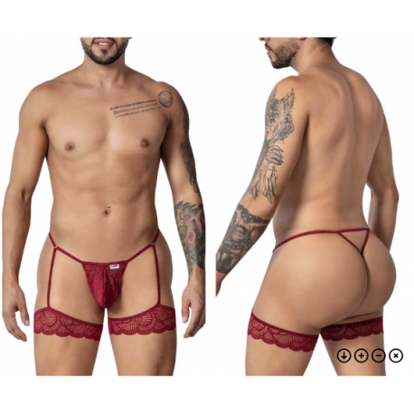 CandyMan - Garter Lace Thongs Color Burgundy
