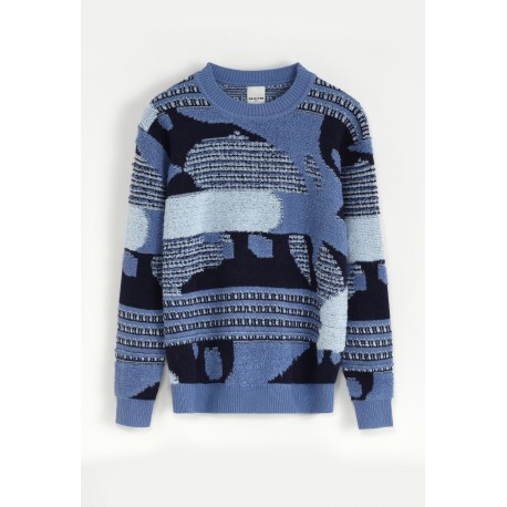 FRILIVIN - Pull Bleu effet patchwork
