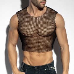 ES Collection - BEACHY NET MIDRIFF CROP TOP Black